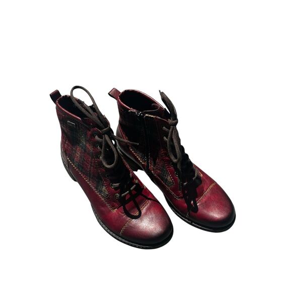 Remonte Leather Ankle Boots Wool Plaid Panels Zip Entry Lace Up EU 38 Chunky - Picture 2 of 10